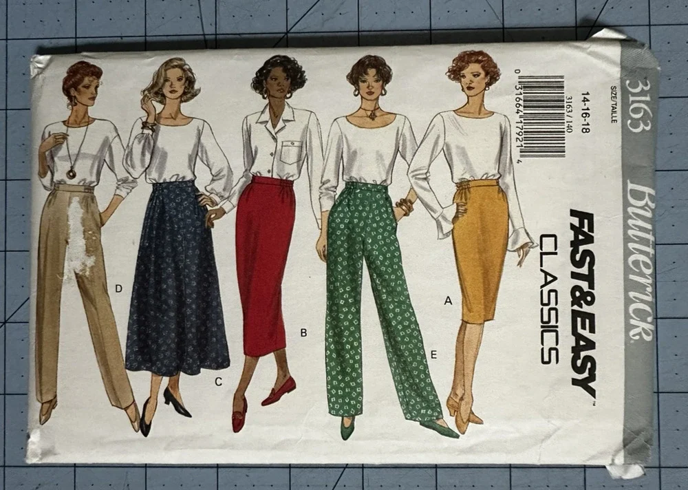 UNCUT Butterick 3163, Miss 14-16-18 Skirt & pants Fast & Easy Pattern